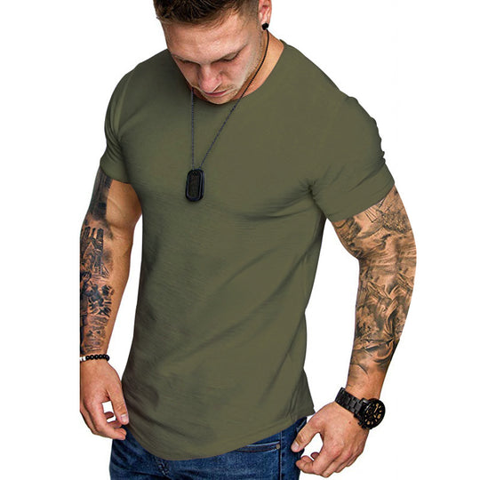 Herren nan figurbetontes Rundhalsshirt mit athletischem Schnitt elastischem Baumwoll-Elasthan-Mix und abgerundetem Saum EB