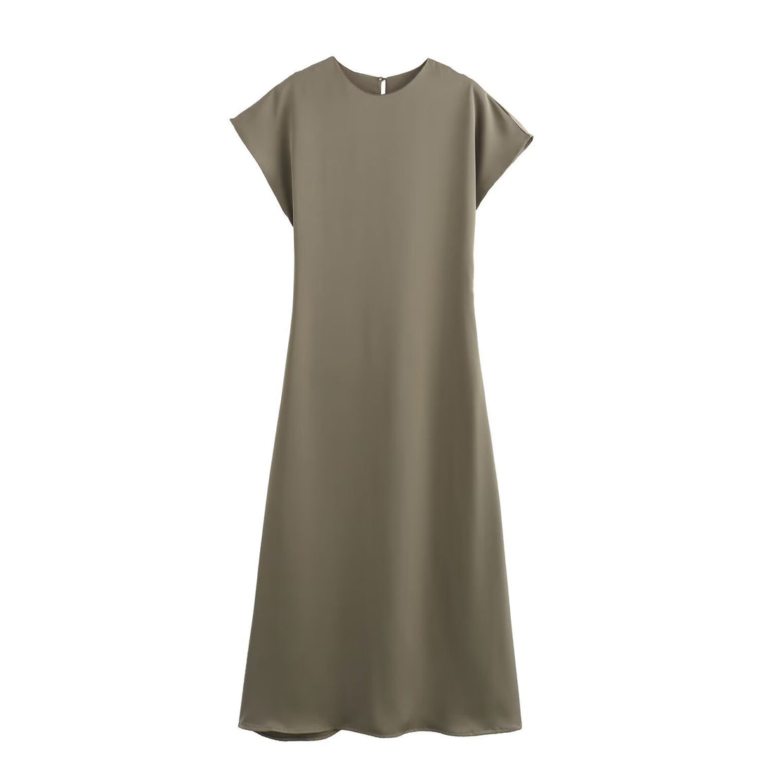 Damen elegantes Maxikleid mit fließendem Schnitt und modernem V-Ausschnitt EB