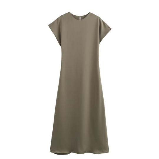 Damen elegantes Maxikleid mit fließendem Schnitt und modernem V-Ausschnitt EB