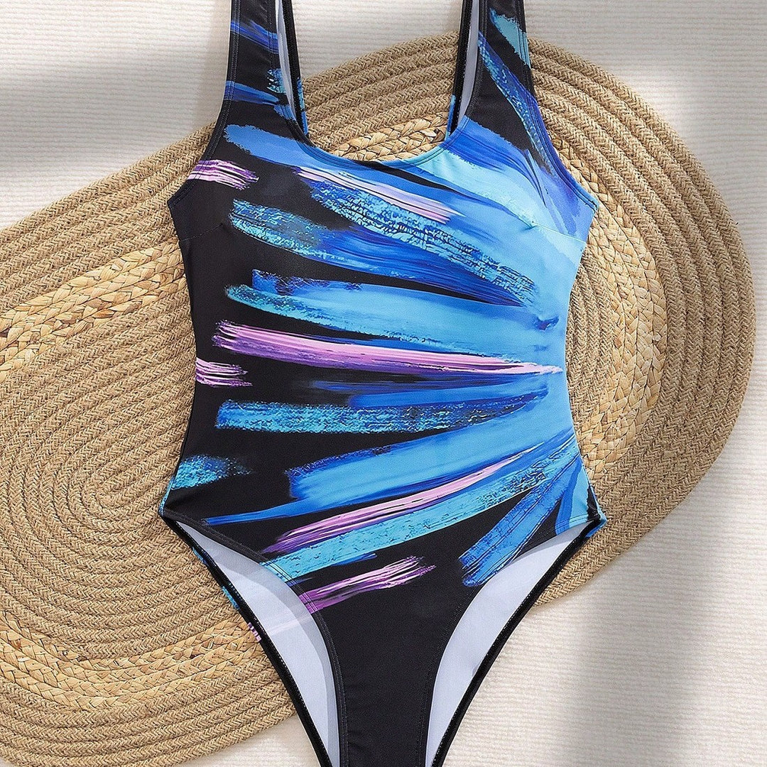 Damen Einteiler Badeanzug mit kreativem Pinselstrich-Design EB