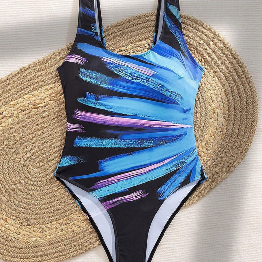 Damen Einteiler Badeanzug mit kreativem Pinselstrich-Design EB