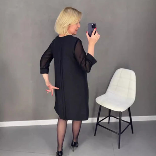 Damen Plissee Abendkleid mit transparenten Ärmeln und elegantem Schnitt Heidi-Mode
