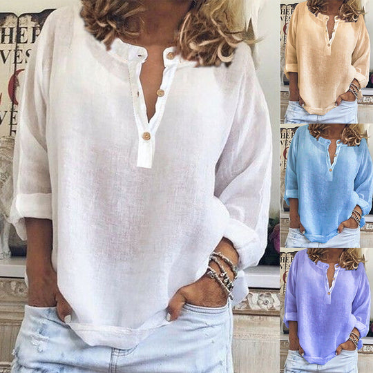 Damen Leinenbluse mit Knopfleiste und intuitivem Schnitt EB