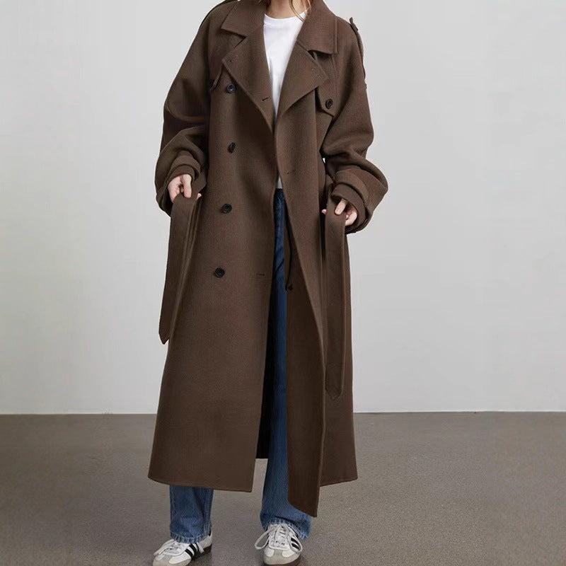 Damen eleganter und stylischer Trenchcoat mit taillierbarem Gürtel EB