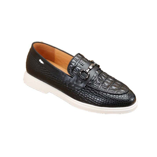 Damen Mokassin Slipper mit modischem Krokodil-Leder-Design EB