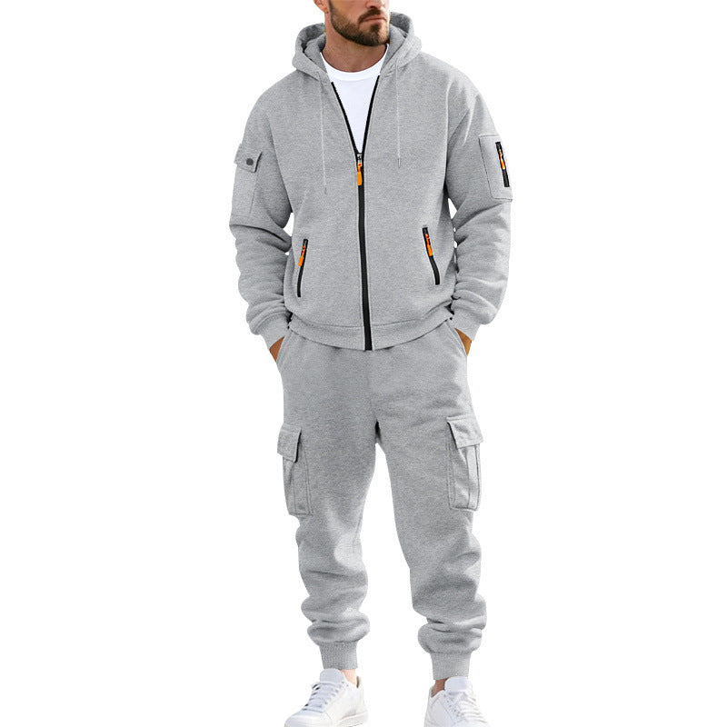 Herren nan urbanes Funktions-Cargo-Sweatset mit Kapuzenjacke, Reißverschlusstaschen und konisch zulaufender Cargo-Jogger EB