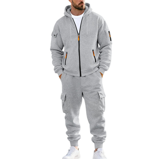 Herren nan urbanes Funktions-Cargo-Sweatset mit Kapuzenjacke, Reißverschlusstaschen und konisch zulaufender Cargo-Jogger EB