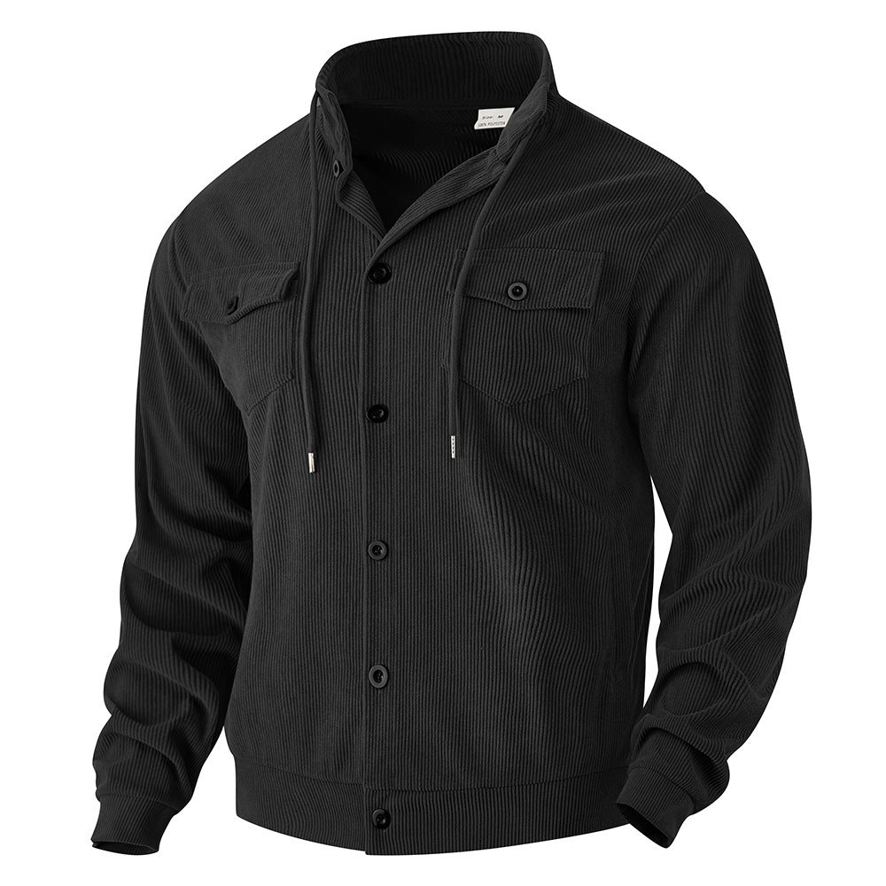 Herren nan strukturierte Cord-Workerjacke mit verdeckter Kapuze, Druckknopfverschluss und aufgesetzten Brusttaschen EB