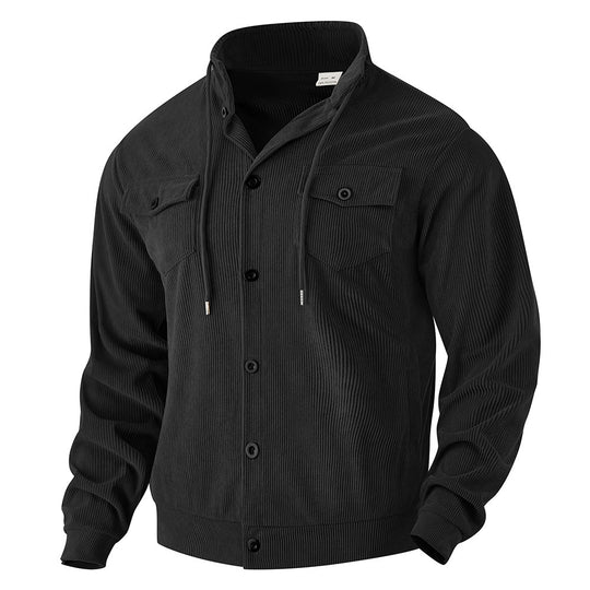 Herren nan strukturierte Cord-Workerjacke mit verdeckter Kapuze, Druckknopfverschluss und aufgesetzten Brusttaschen EB
