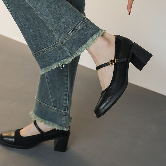 Damen Elegante Mary Jane Schuhe mit Blockabsatz und stilvollem Riemchen EB