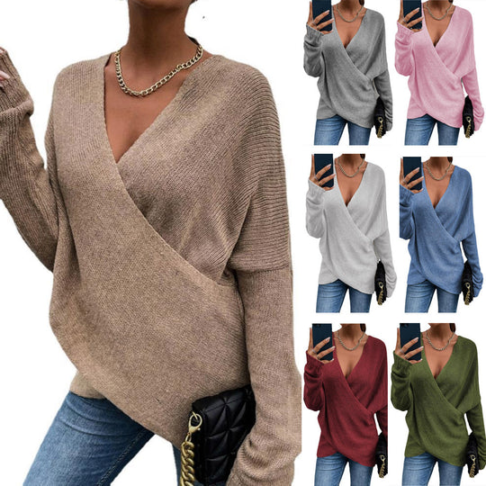 Damen Oversize Strickpullover mit V-Ausschnitt und lässigem Look EB