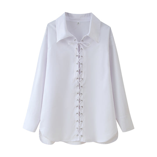 Damen Blusenshirt mit Rüschendesign und eleganter Schnürung EB