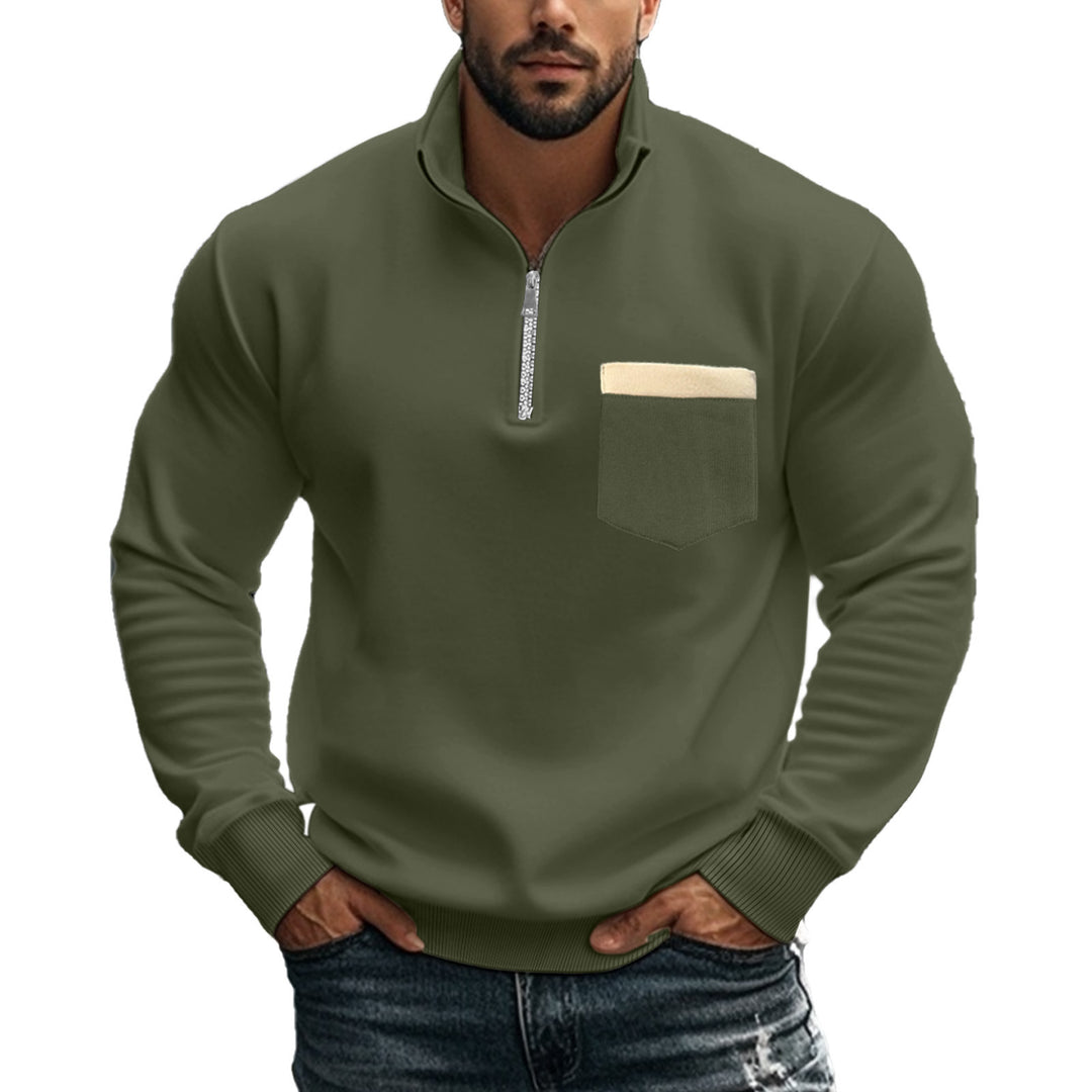 Herren Sportlicher Pullover mit halbem Reißverschluss und Kontrastbrusttasche EB