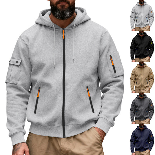 Herren nan funktionale Kapuzen-Sweatjacke mit durchgehendem Reißverschluss und Armtasche EB