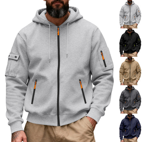 Herren nan funktionale Kapuzen-Sweatjacke mit durchgehendem Reißverschluss und Armtasche EB