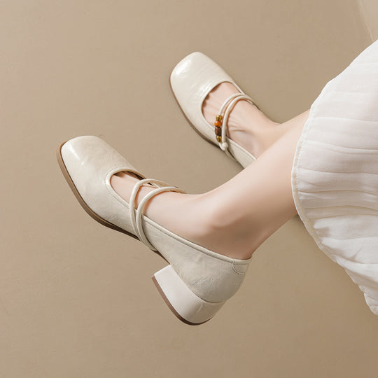 Damen Ballerinas mit dekorativem Riemchen und bequemer Blockabsatz EB