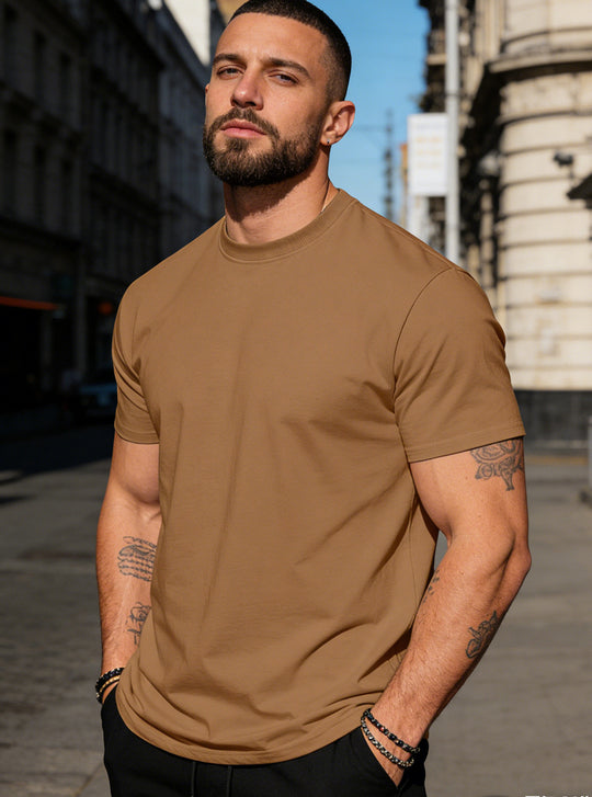 Herren nan körperbetontes hochwertiges Baumwollshirt mit Rundhalsausschnitt EB