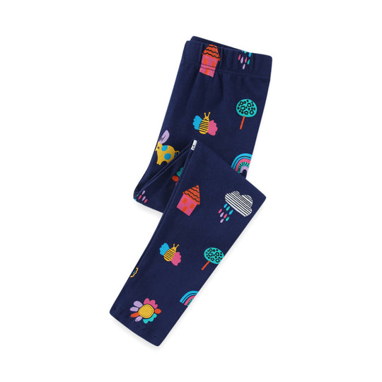 Mädchen Leggings mit buntem Tier- und Hausmuster EB