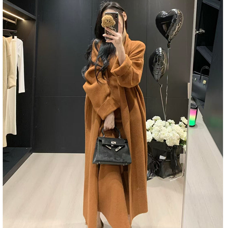 Damen Eleganter Strickmantel mit weitem Schnitt und praktischen Taschen EB