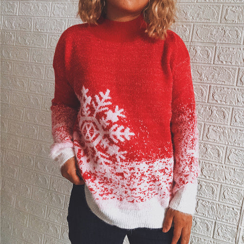 Damen festlicher Strickpullover mit winterlichem Schneeflockenmotiv EB