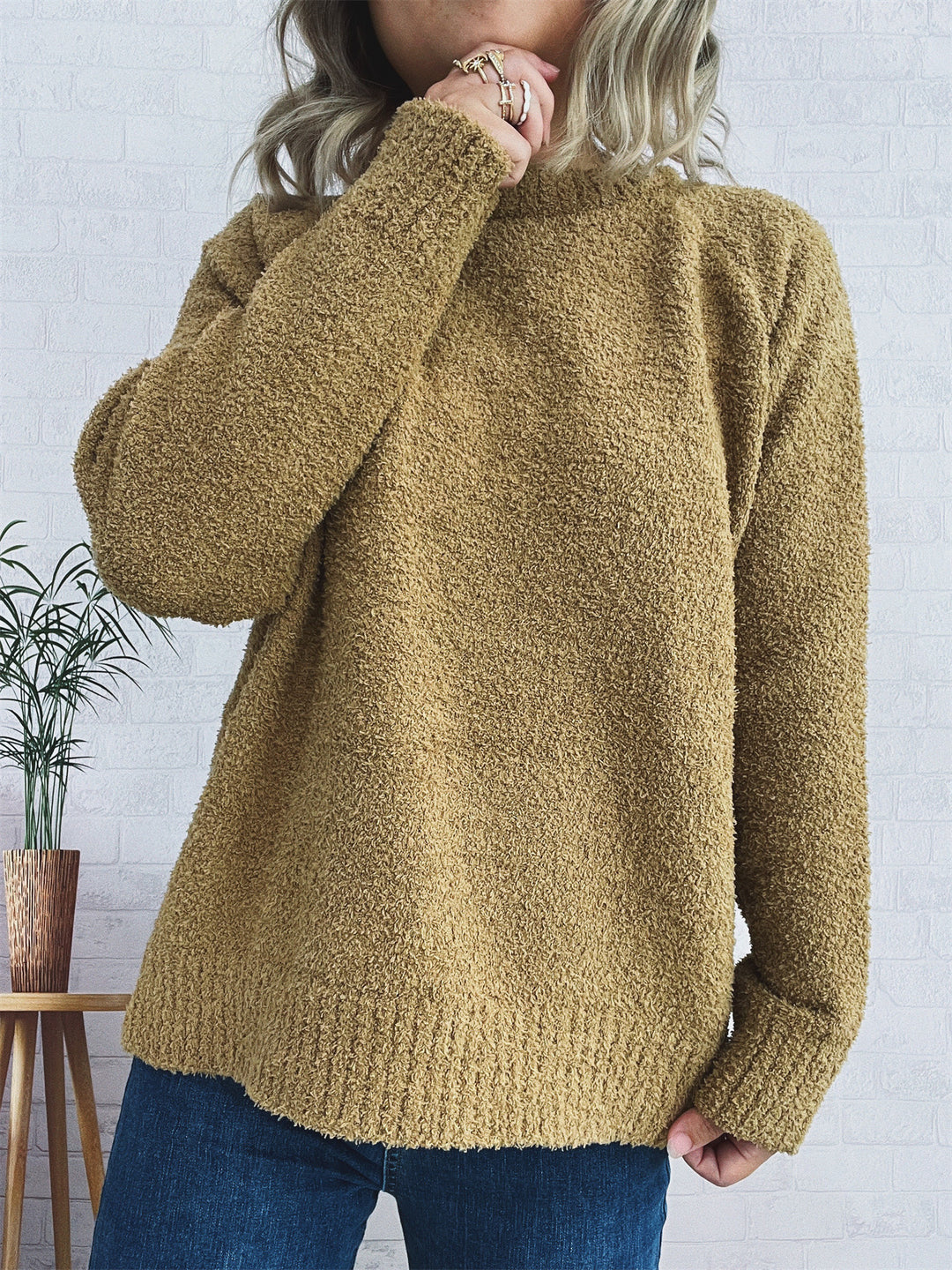 Damen wärmender Strickpullover mit lässigem Schnitt und strukturiertem Design EB