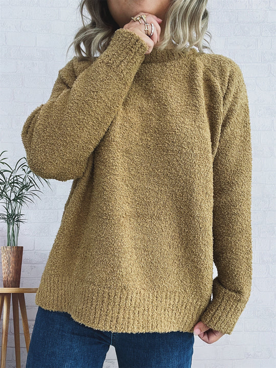 Damen wärmender Strickpullover mit lässigem Schnitt und strukturiertem Design EB