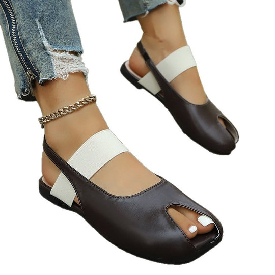 Damen elegante Zehentrenner-Sandalen mit elastischen Riemen EB