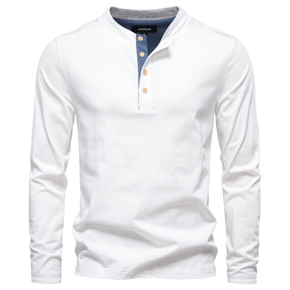 Herren nan legeres Baumwoll-Langarmshirt mit kurzer Knopfleiste und Stehkragen EB