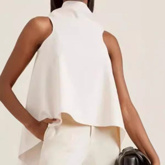 Damen ärmelloses Tunika mit asymmetrischem Schnitt und elegantem Kragen EB