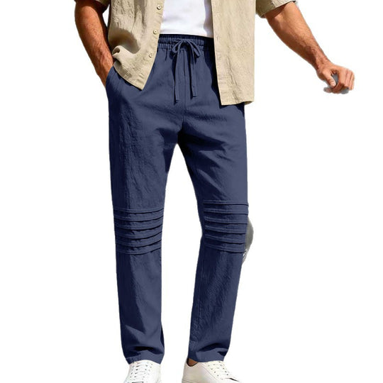Herren Leinenoptik-Loungehose mit Tunnelzug elastischem Bund und abgesteppten Kniepanelen EB