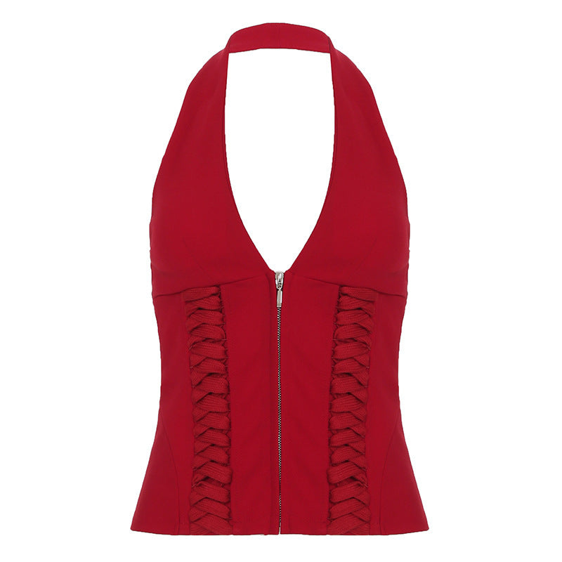Damen-Haltertop mit raffinierten Zipp-Details und Baumwollmix EB