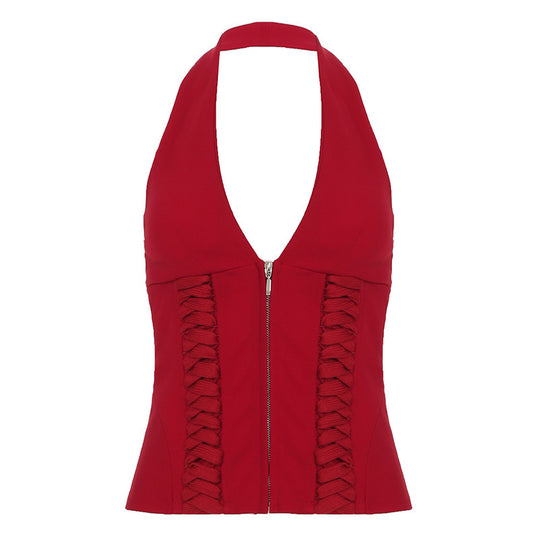 Damen-Haltertop mit raffinierten Zipp-Details und Baumwollmix EB