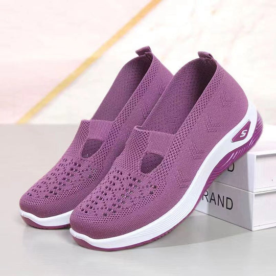 Damen Sportliche Slip-On Sneakers mit atmungsaktivem Strickmaterial EB