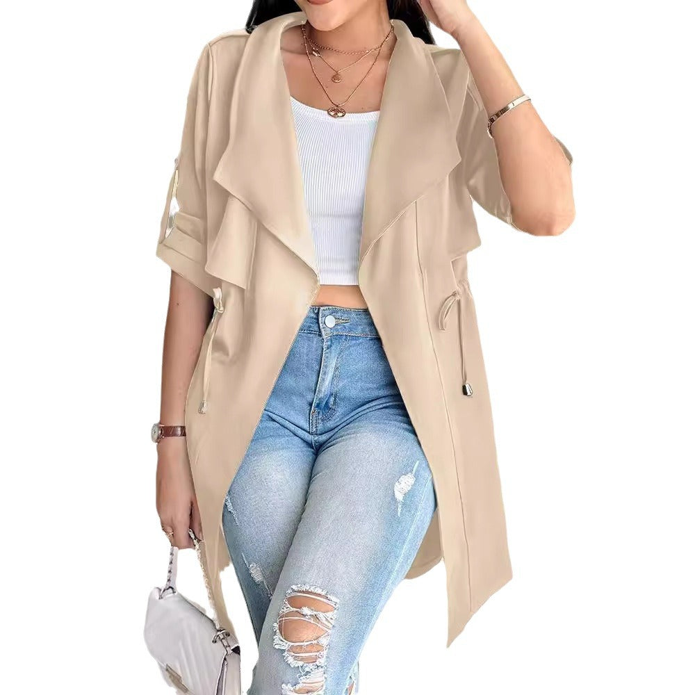 Damen Trenchcoat mit abnehmbarer Kapuze und verstellbarem Taillenzug EB