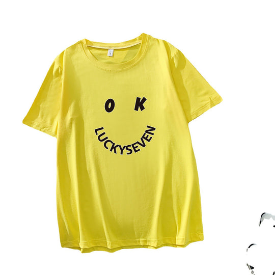 Damen modisches T-Shirt mit lässigem Smiley-Print und hochwertiger Baumwollqualität EB