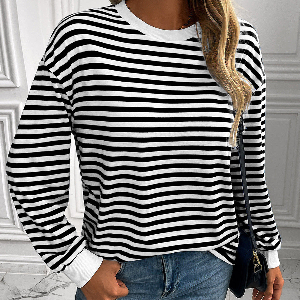 Damen gestreifter Langarm-Pullover mit lässigem Schnitt EB
