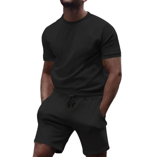Herren nan minimalistisches Jersey-Ensemble mit bequemem Rundhalsshirt und elastischer Tunnelzug-Kurzhose EB