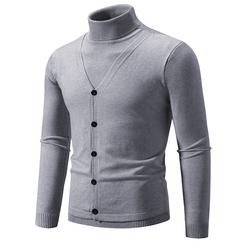 Herren eleganter Rollkragenpullover mit knöpfbaren Frontdetails und feiner Strickstruktur EB