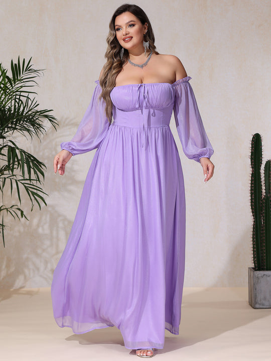 Damen Off-Shoulder Maxikleid mit hohem Schlitz und Rüschendetails EB