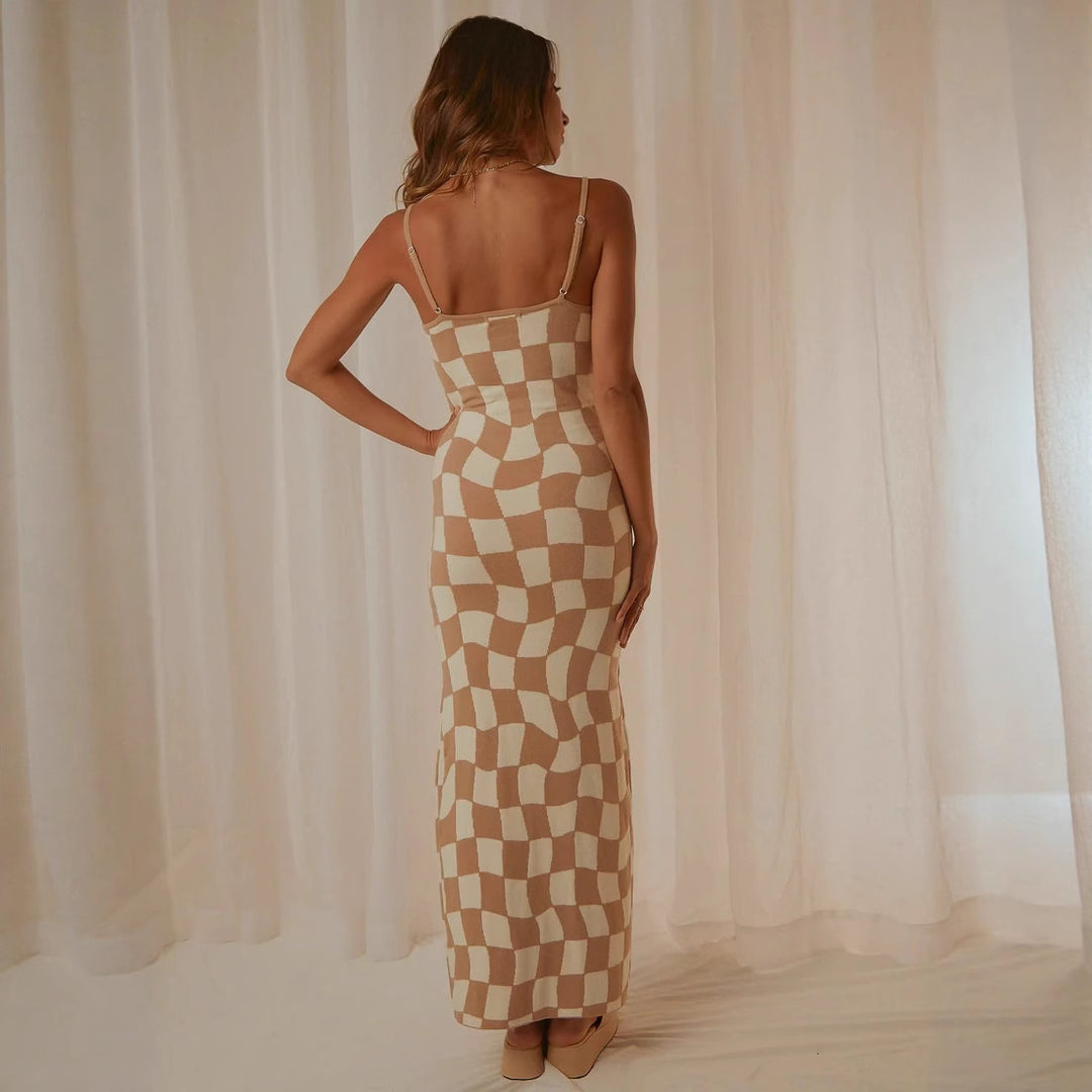 Damen Designer-Midi-Kleid mit stilvollem Grafikmuster EB