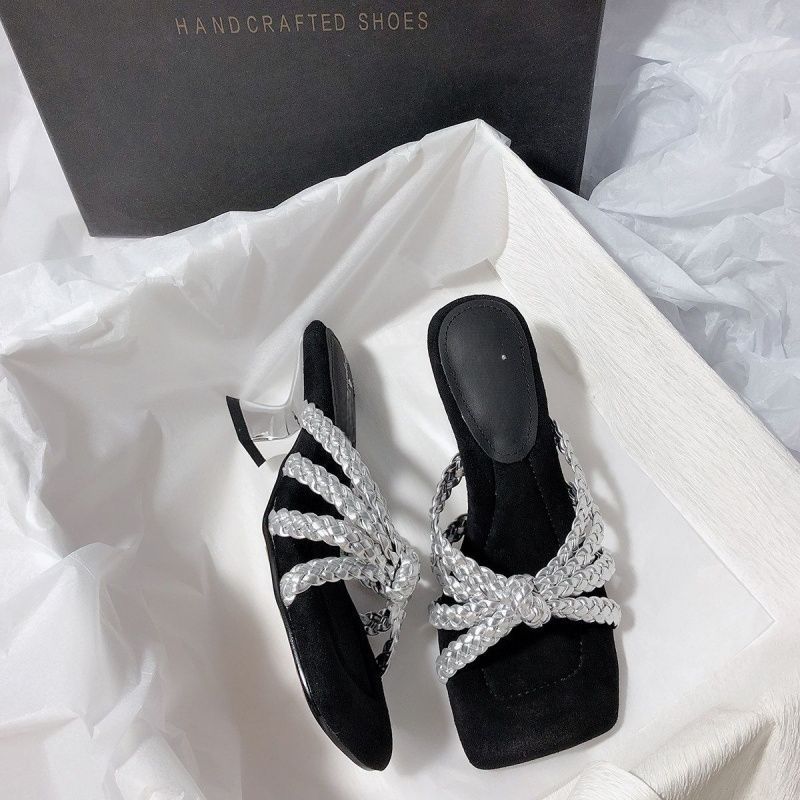 Damen elegante Mules mit geflochtenem Riemendesign EB