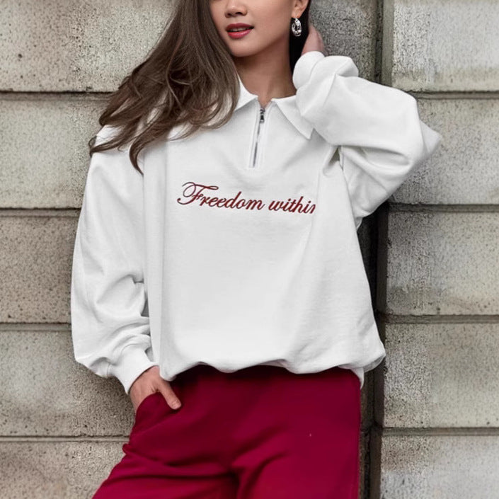 Damen Oversized Fleece-Hemd mit Reißverschluss und elegantem Schriftzug EB
