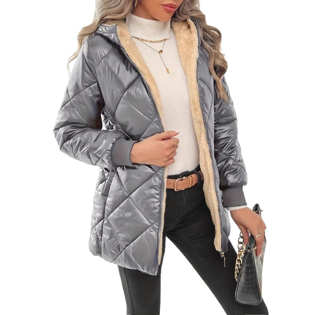 Damen Steppjacke mit Teddyfutter und Kapuze EB