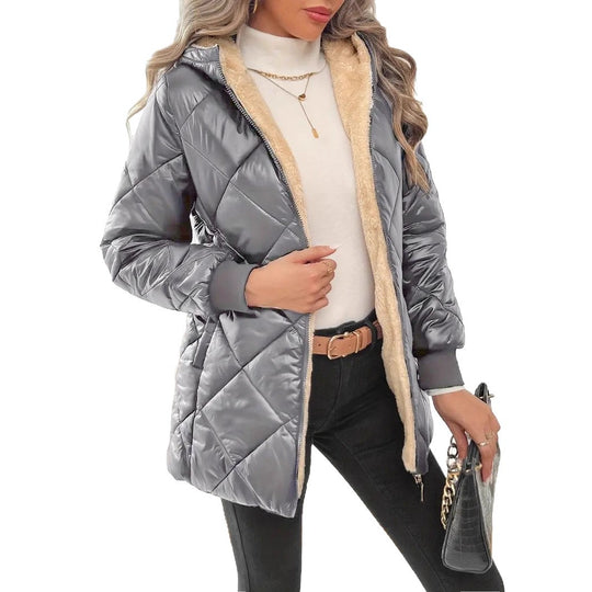 Damen Steppjacke mit Teddyfutter und Kapuze EB