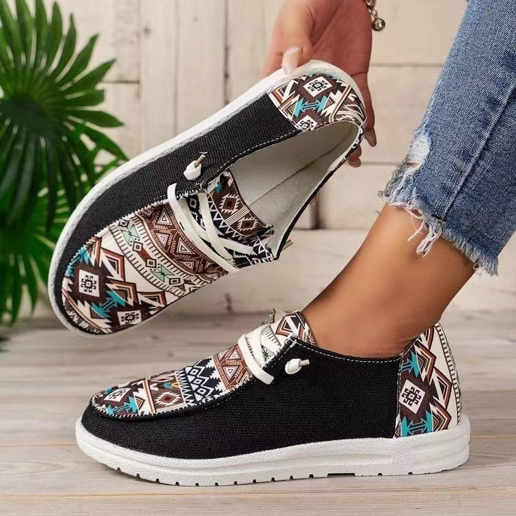 Damen Freizeitschuhe im trendigen Ethno-Design mit elastischen Schnürsenkeln und atmungsaktiven Obermaterialien EB