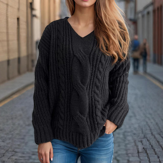 Damen Grobstrickpullover mit kreativem Zopfdesign und lässigem Schnitt EB