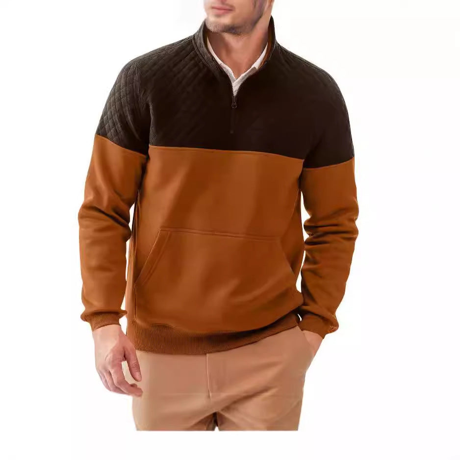 Herren Fleece-Pullover mit Steppdetails und hohem Kragen EB