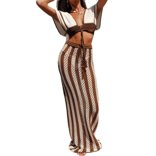 Damen stylisches Crop-Top und weite Palazzo-Hose Set EB