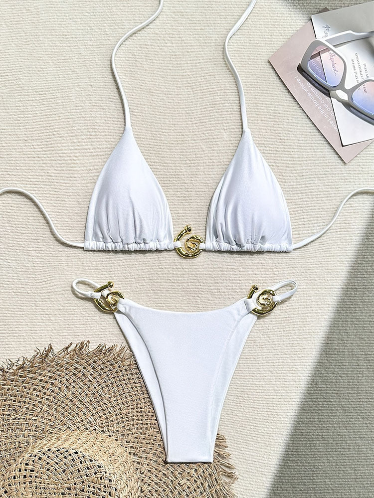 Damen Strand-Bikini mit goldenen Details EB