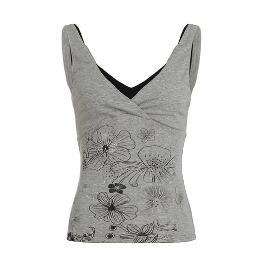 Damen Crop-Top mit floralem Design und Spaghetti-Trägern EB